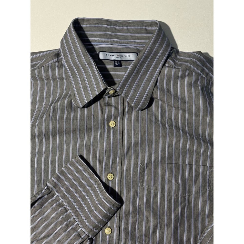 Tommy Hilfiger Blue & Gray Stripe Button Down Long Sleeve Men‎ Size 17-1/2 xl